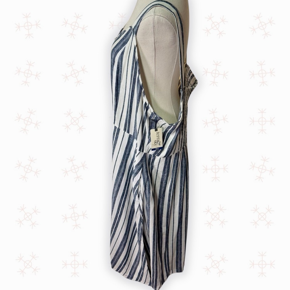 NWT Terra & Sky ‘Button Front Tank Dress’ in White & Navy Blue Stripe Plus Sz 2X - Picture 6 of 13